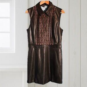 Gaudi Black Collared Sleeveless Faux Leather Dress